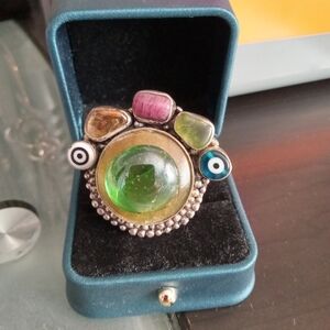 "Silver" Ring With Stones Size 10